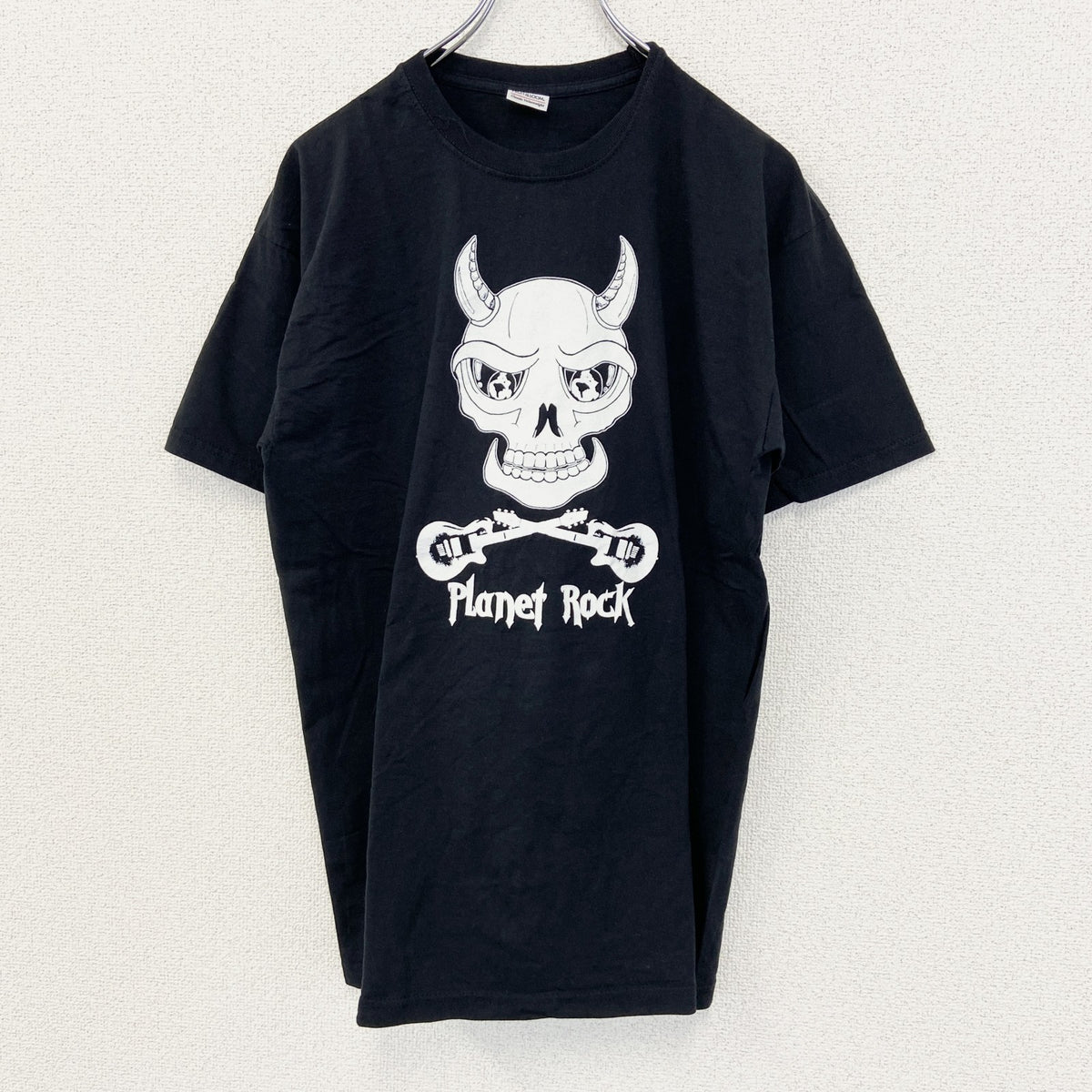 FRUIT OF LOOM.　半袖プリントTシャツ　Plant Rock　黒　ブラック　スカル　クルーネック　Mサイズ　古着