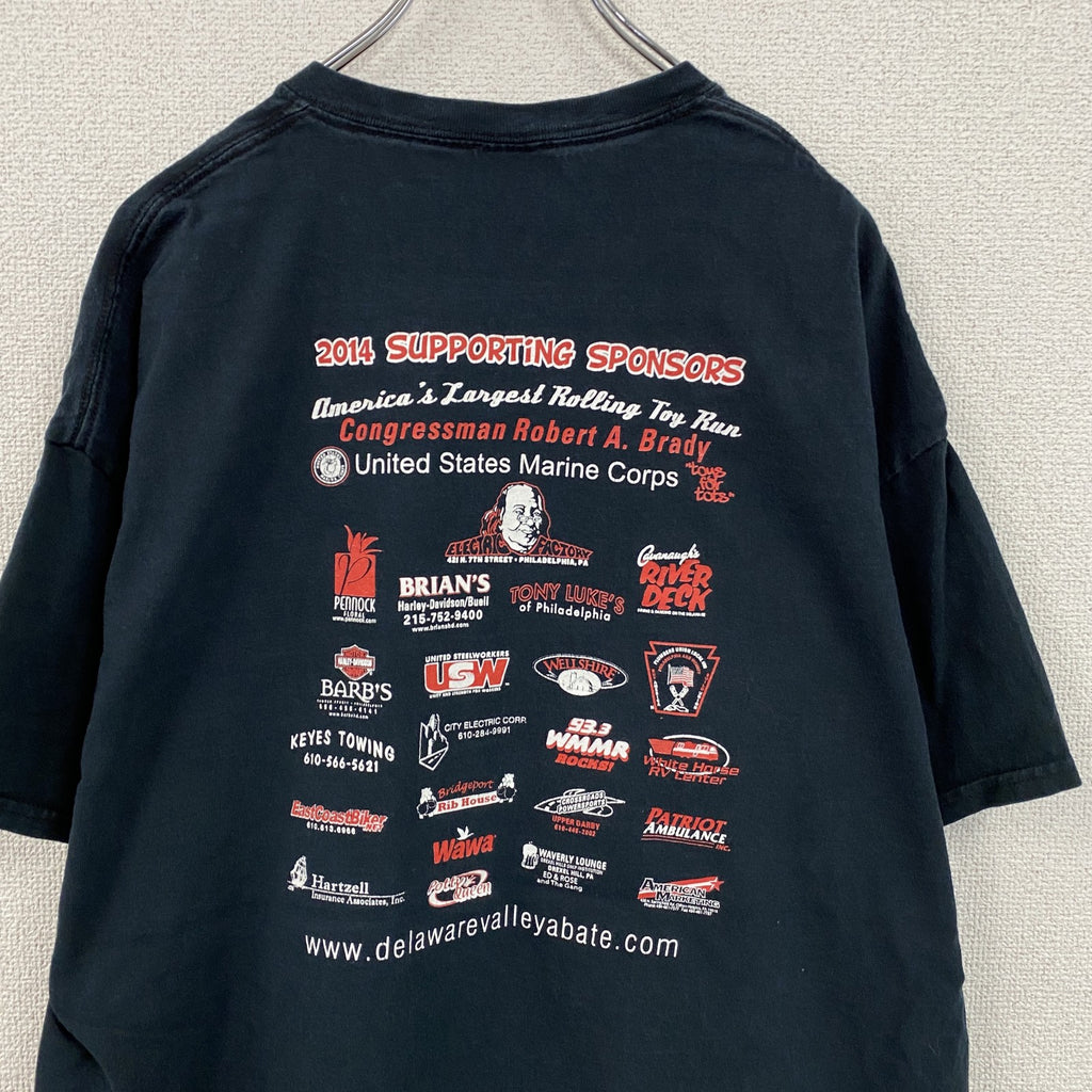GILDAN　ギルダン　半袖プリントTシャツ　両面プリント　企業ロゴ　アーチプリント　紺　ネイビー　XLサイズ　古着