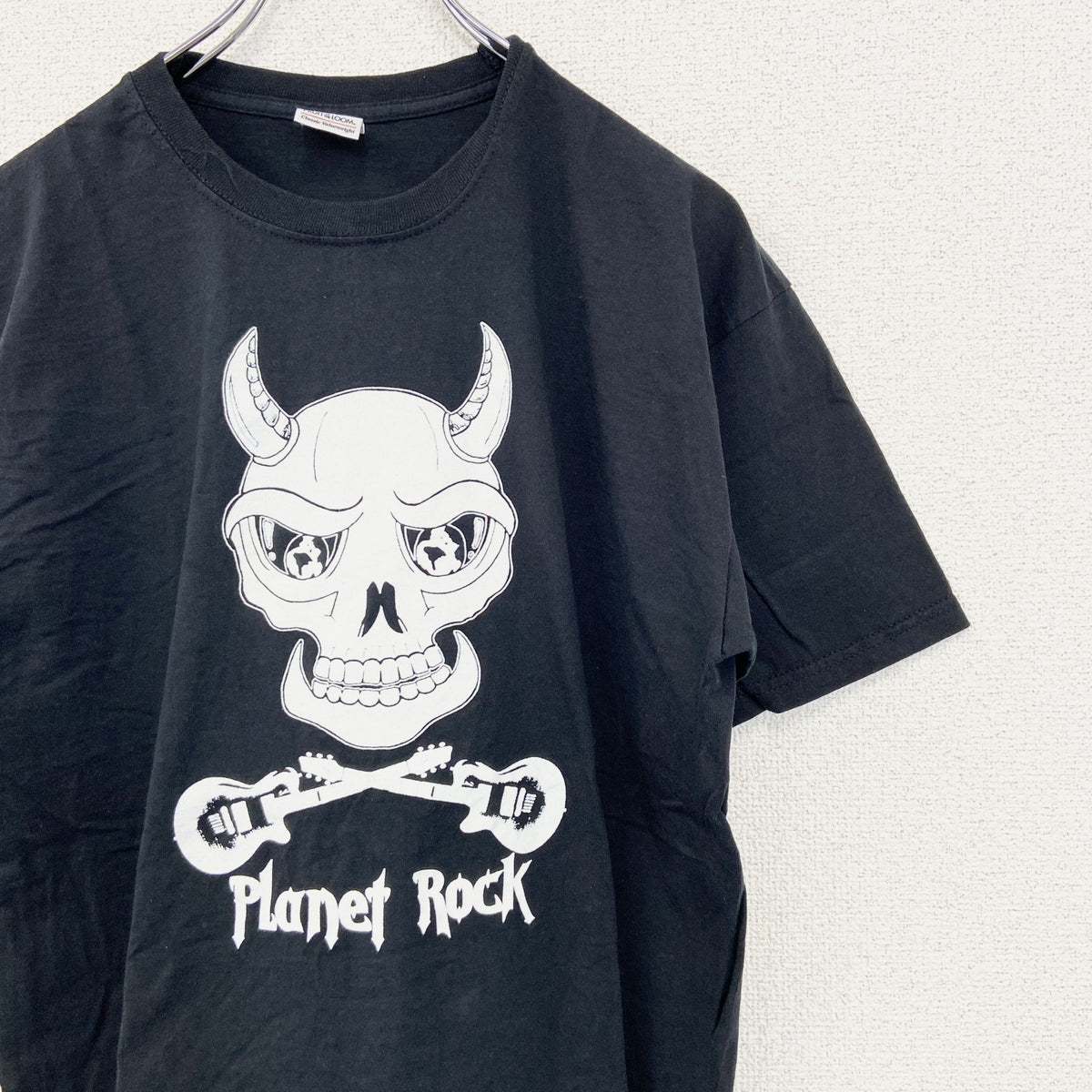 FRUIT OF LOOM.　半袖プリントTシャツ　Plant Rock　黒　ブラック　スカル　クルーネック　Mサイズ　古着