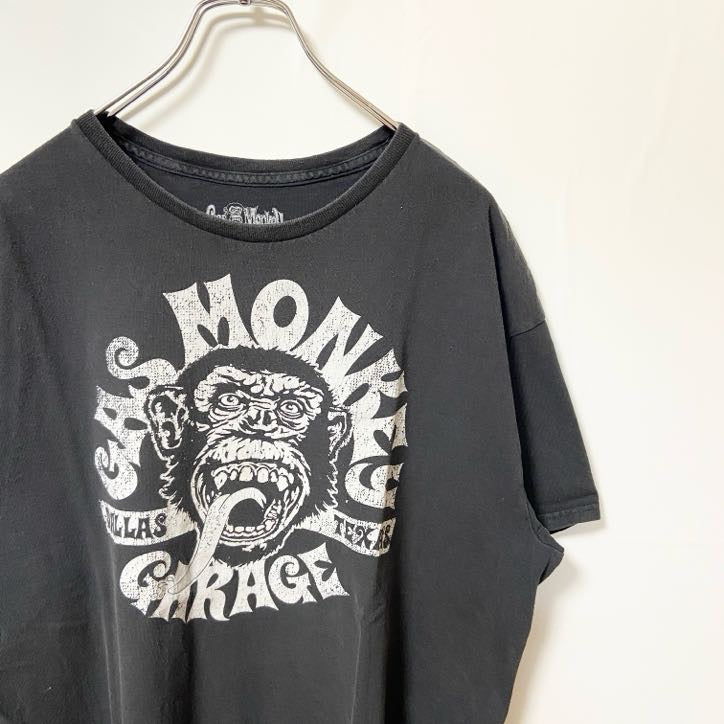 古着 used　GAS MONKEY　ガスモンキー　半袖プリントTシャツ　黒　ブラック　クルーネック　春夏服　Lサイズ