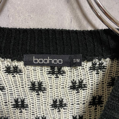 古着 used　boohoo　長袖クルーネックニット　セーター　ノルディック柄　黒　クリスマス　レトロデザイン　秋冬服　Sサイズ