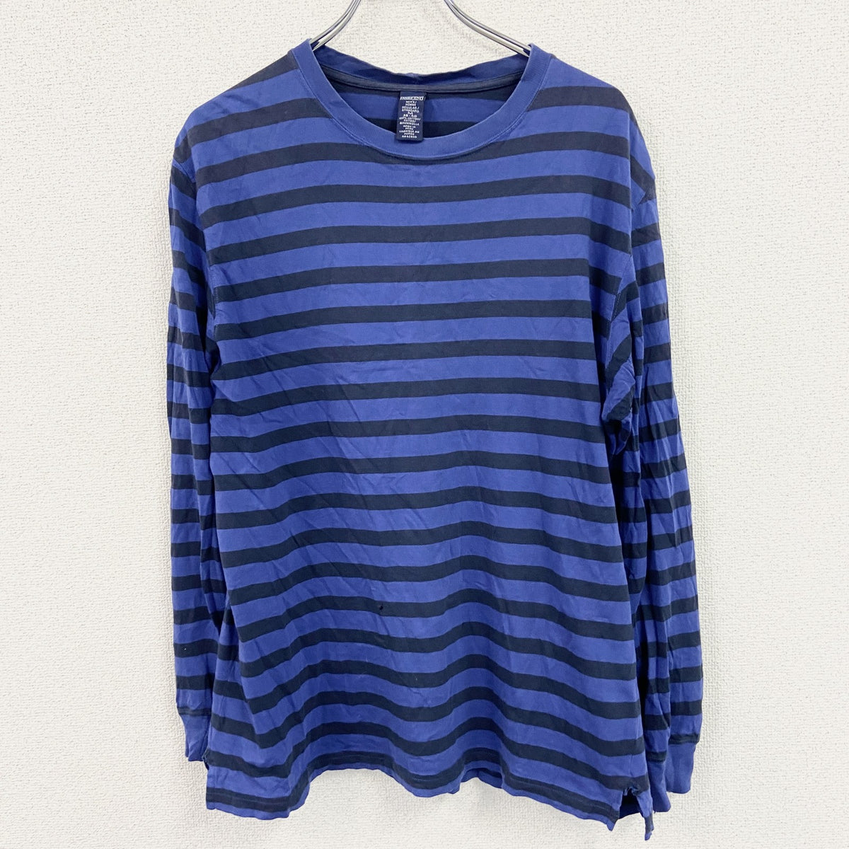 LANDS' END　ランズエンド　長袖Tシャツ/ロンT　ストライプ　青　ブルー　Mサイズ カットソー メンズ コットン 古着