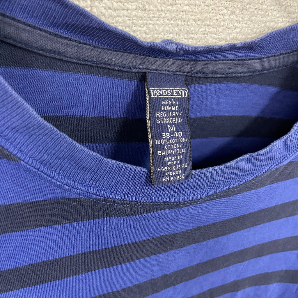 LANDS' END　ランズエンド　長袖Tシャツ/ロンT　ストライプ　青　ブルー　Mサイズ カットソー メンズ コットン 古着