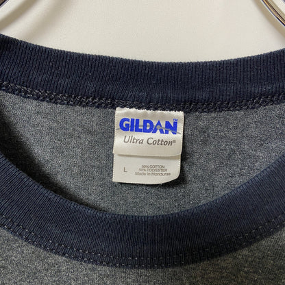 古着 used　GILDAN ギルダン　半袖リンガーTシャツ　グレー　ピースサイン　クルーネック　春夏服　Lサイズ