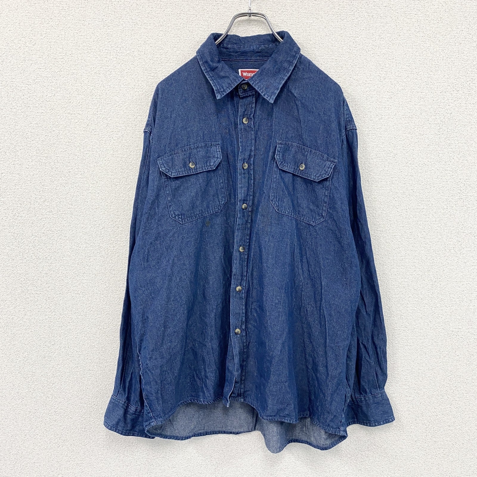 Wrangler　ラングラー　長袖デニムシャツ　フラップポケット　2つポケット　無地　インディゴ　XLサイズ　古着