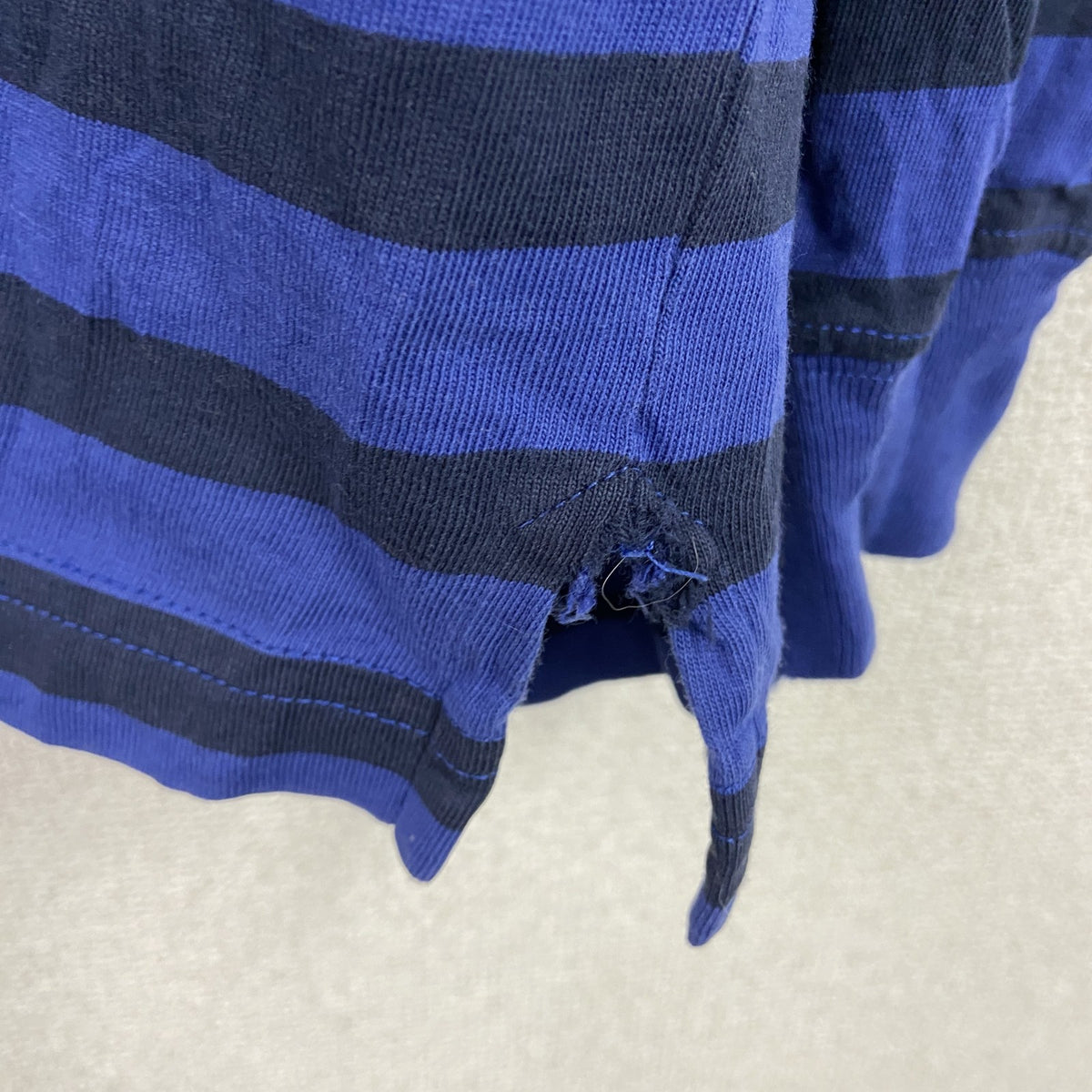 LANDS' END　ランズエンド　長袖Tシャツ/ロンT　ストライプ　青　ブルー　Mサイズ カットソー メンズ コットン 古着