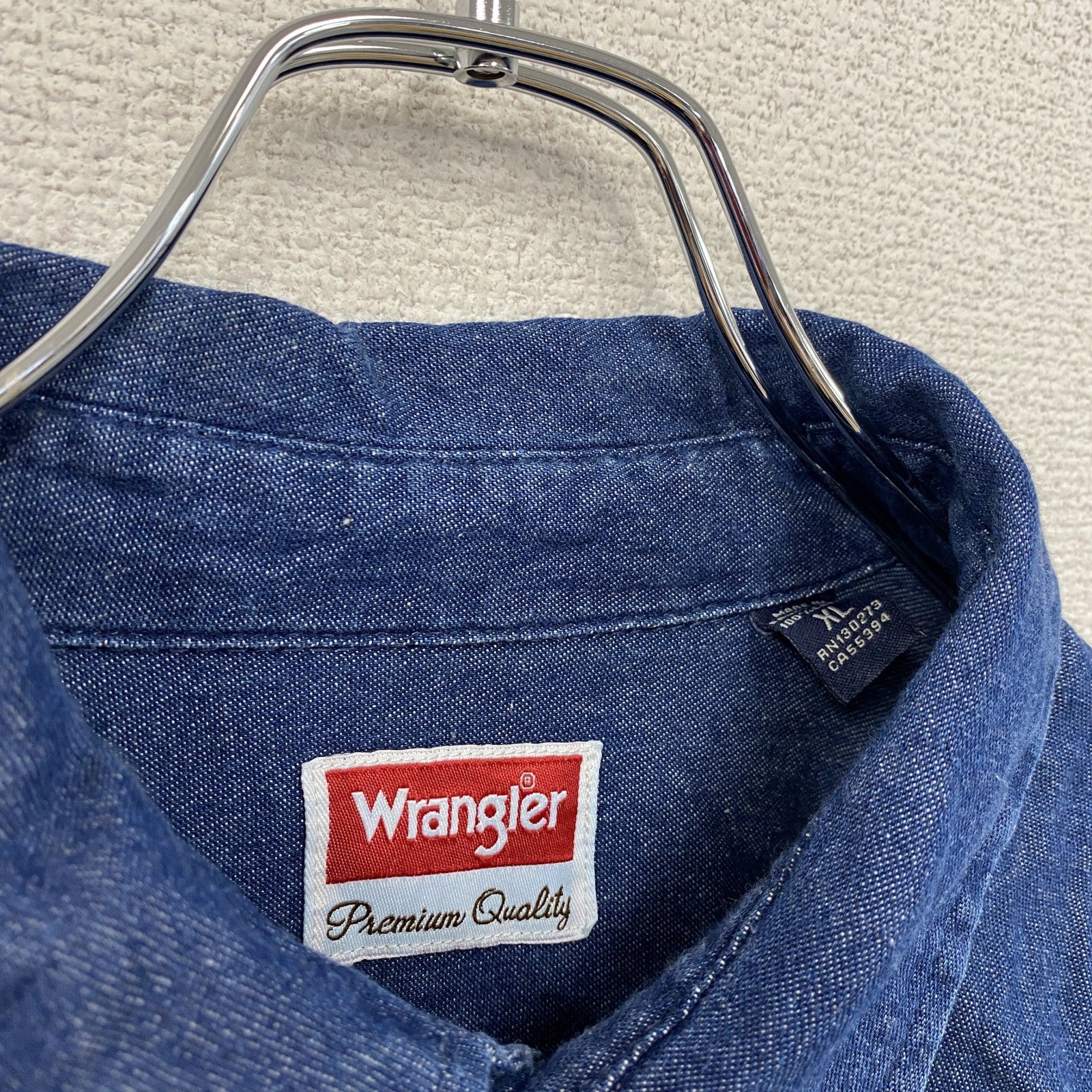 Wrangler　ラングラー　長袖デニムシャツ　フラップポケット　2つポケット　無地　インディゴ　XLサイズ　古着