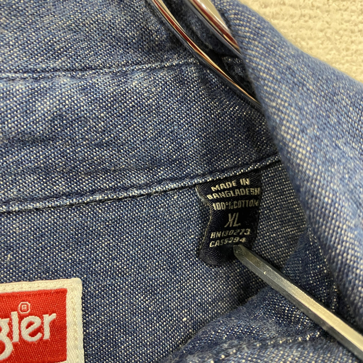 Wrangler　ラングラー　長袖デニムシャツ　フラップポケット　2つポケット　無地　インディゴ　XLサイズ　古着