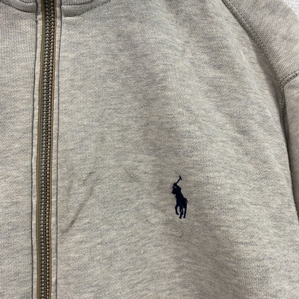 POLO by Ralph Lauren　ラルフローレン　フルジップボロスウェット/トレーナー　刺繍ロゴ　グレー　灰色　ベージュ　Mサイズ　古着