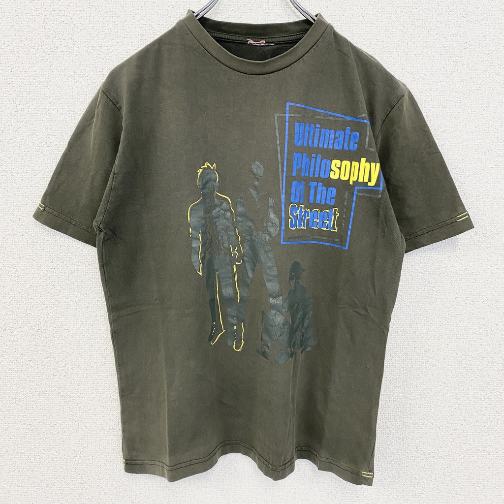半袖プリントTシャツ　デザインTシャツ　ビックプリント　カーキ　クルーネック　Sサイズ　古着