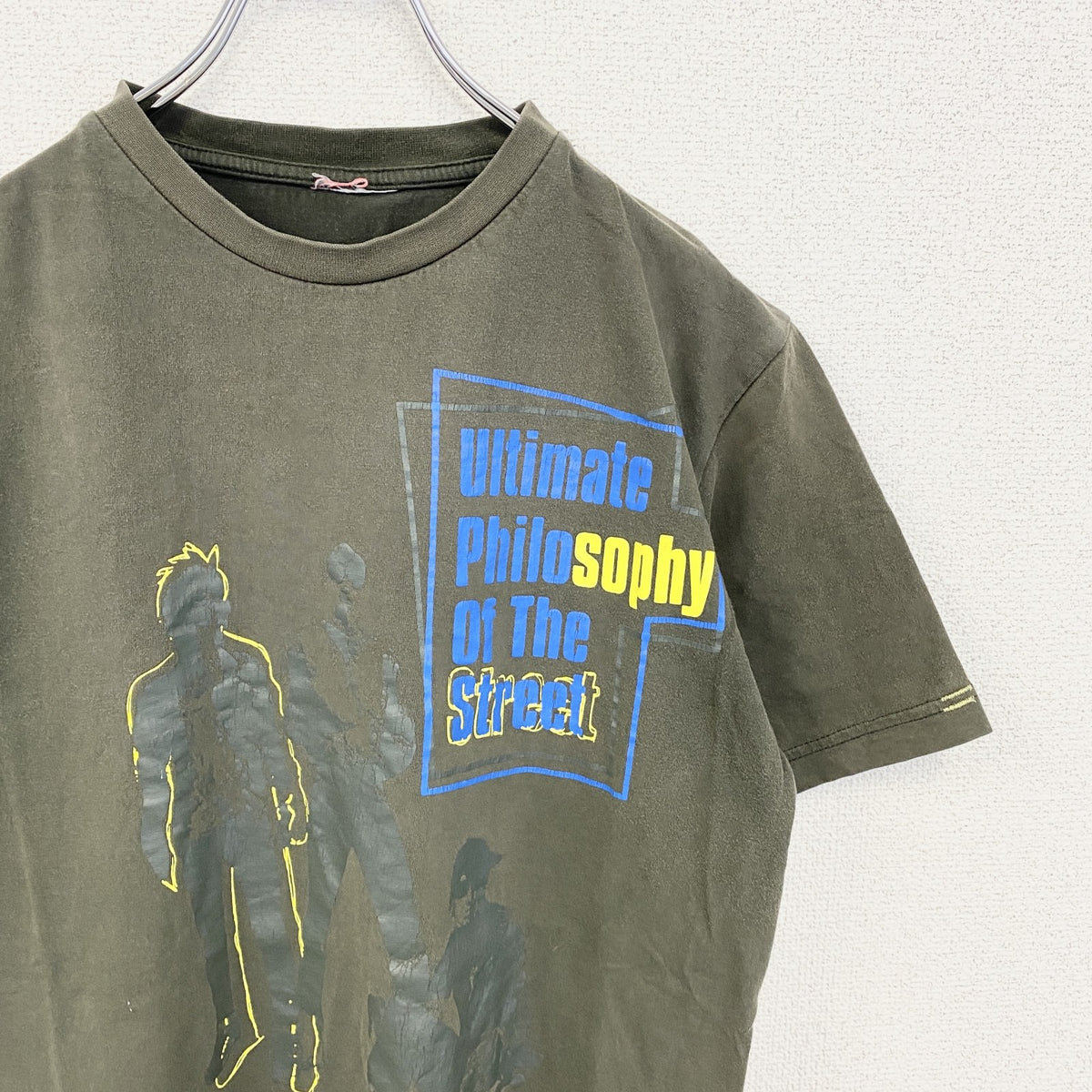 半袖プリントTシャツ　デザインTシャツ　ビックプリント　カーキ　クルーネック　Sサイズ　古着