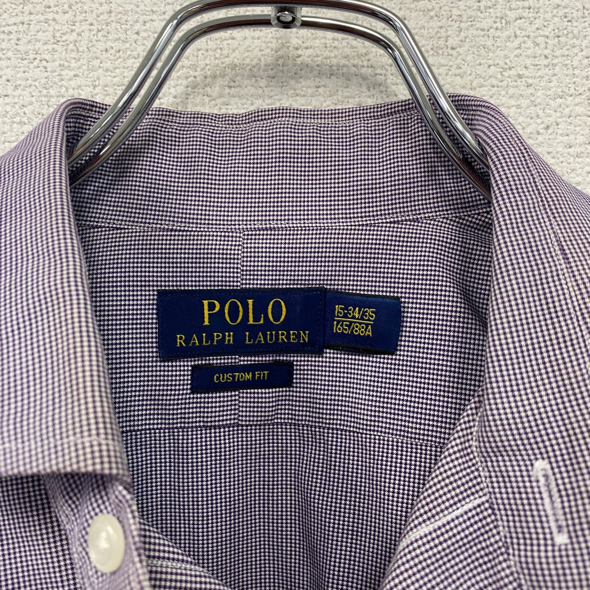 Polo Ralph Lauren　ラルフローレン　CUSTOM FIT　長袖シャツ　ピンチェック　紫　パープル　15-34サイズ　古着
