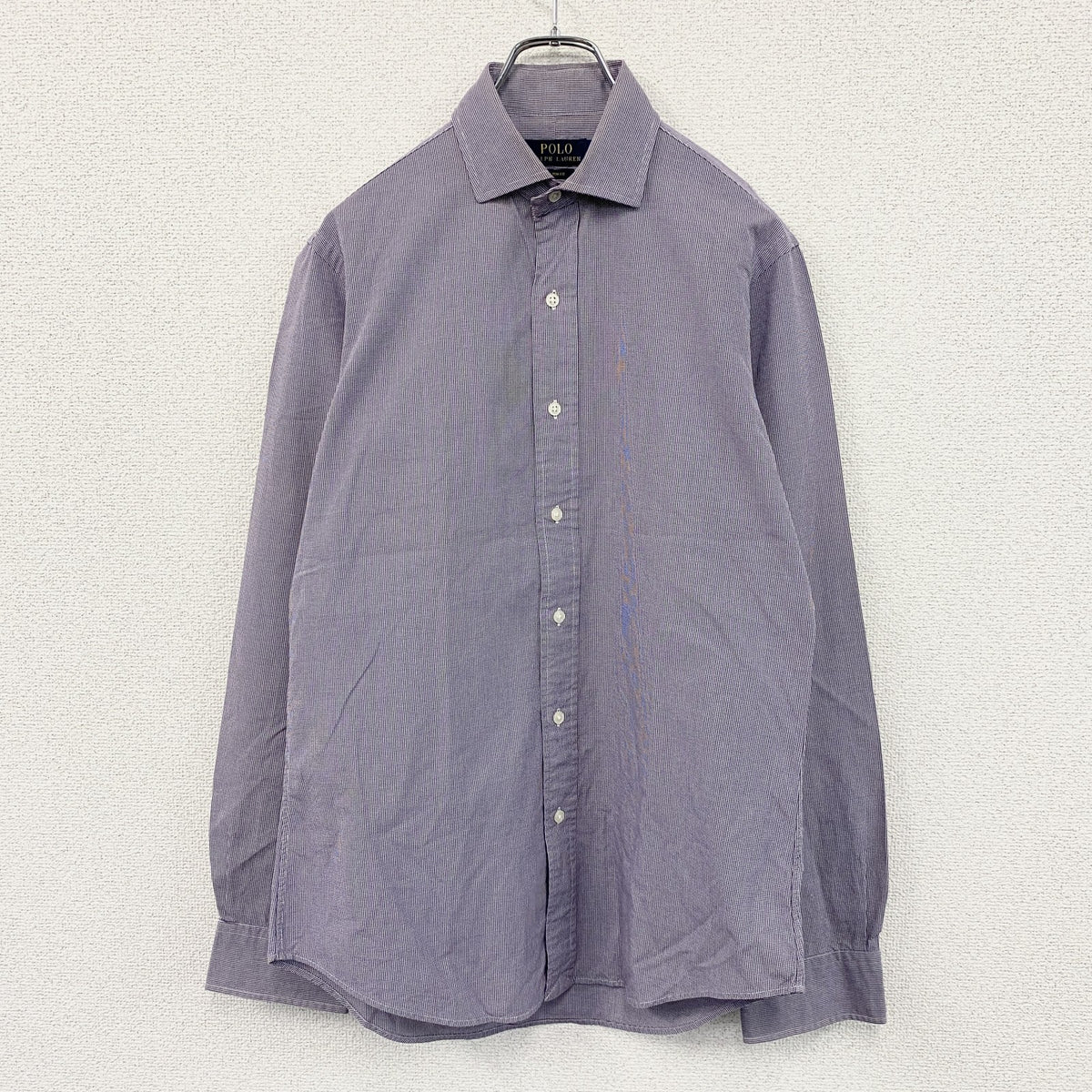 Polo Ralph Lauren　ラルフローレン　CUSTOM FIT　長袖シャツ　ピンチェック　紫　パープル　15-34サイズ　古着