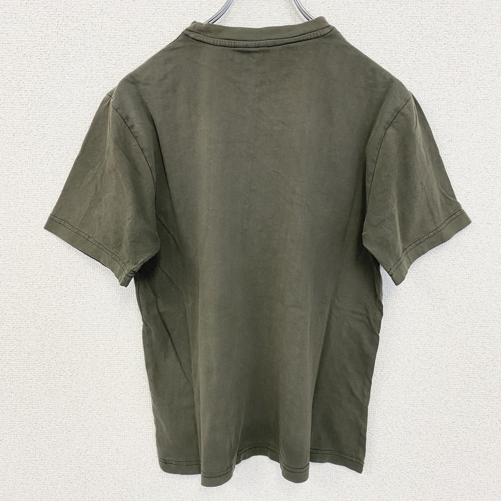 半袖プリントTシャツ　デザインTシャツ　ビックプリント　カーキ　クルーネック　Sサイズ　古着