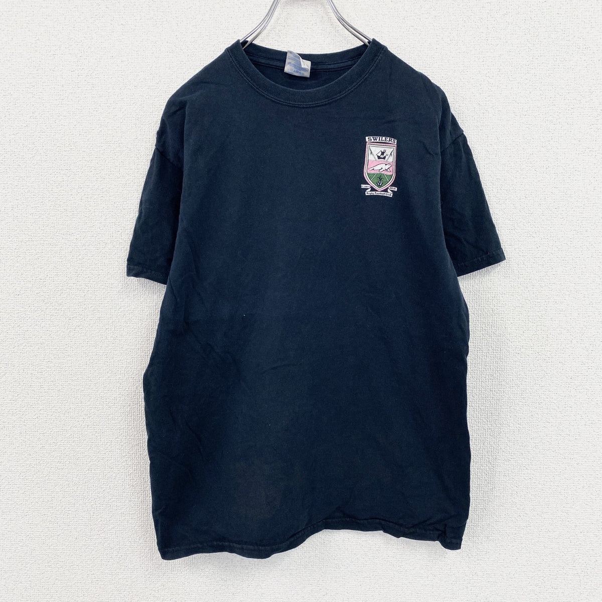 GILDAN　ギルダン　半袖プリントTシャツ　紺　ネイビー　Mサイズ　古着