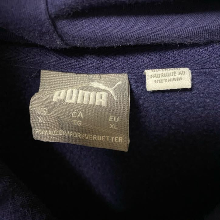 PUMA プーマ　長袖ワンポイントロゴデザインパーカー　スウェットフーディ　ネイビー　紺　前ポケット　XLサイズ　古着
