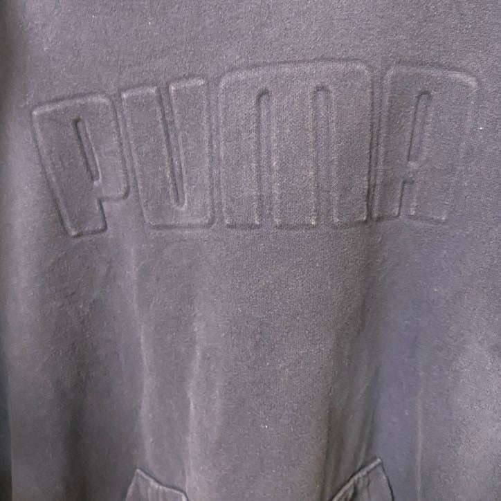 PUMA プーマ　長袖ワンポイントロゴデザインパーカー　スウェットフーディ　ネイビー　紺　前ポケット　XLサイズ　古着