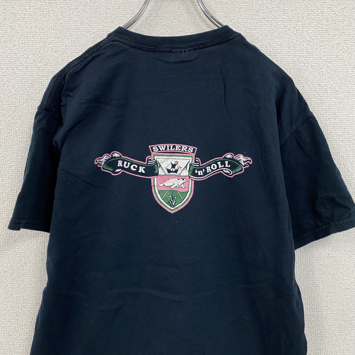 GILDAN　ギルダン　半袖プリントTシャツ　紺　ネイビー　Mサイズ　古着