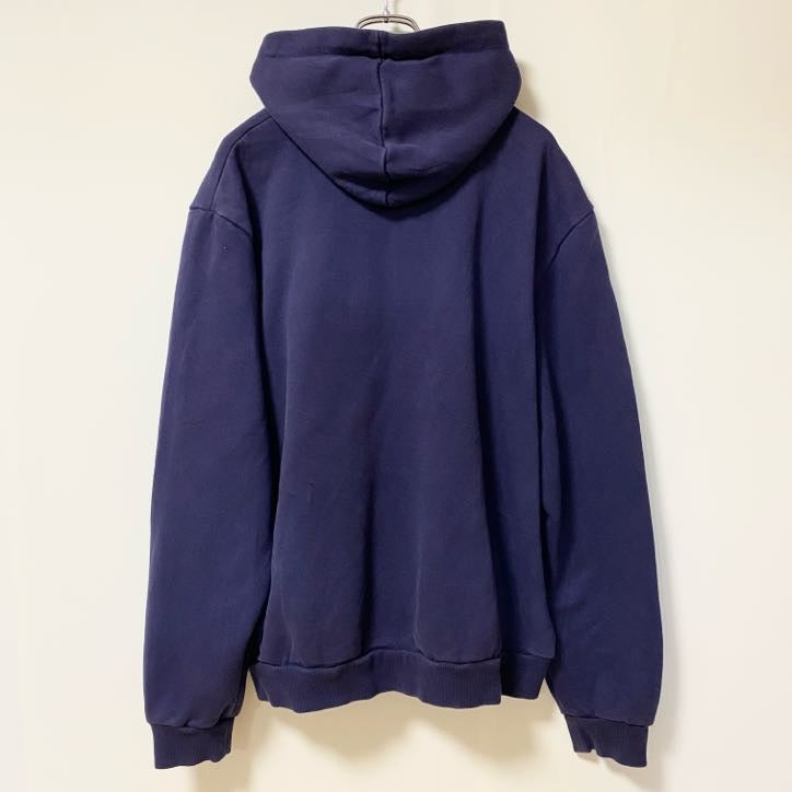 PUMA プーマ　長袖ワンポイントロゴデザインパーカー　スウェットフーディ　ネイビー　紺　前ポケット　XLサイズ　古着