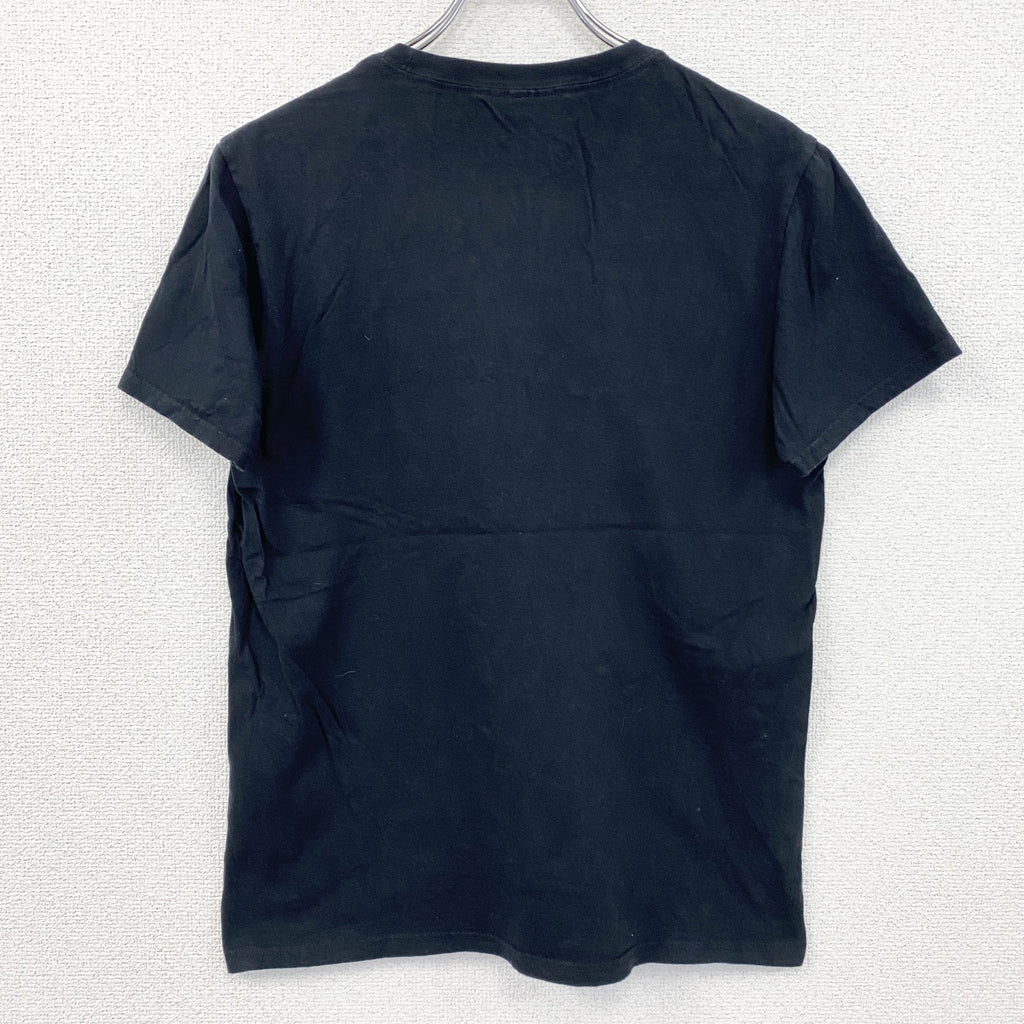 GILDAN　ギルダン　半袖プリントTシャツ　カレッジプリント　ラジオ　4連プリント　英字プリント　黒　ブラック　古着
