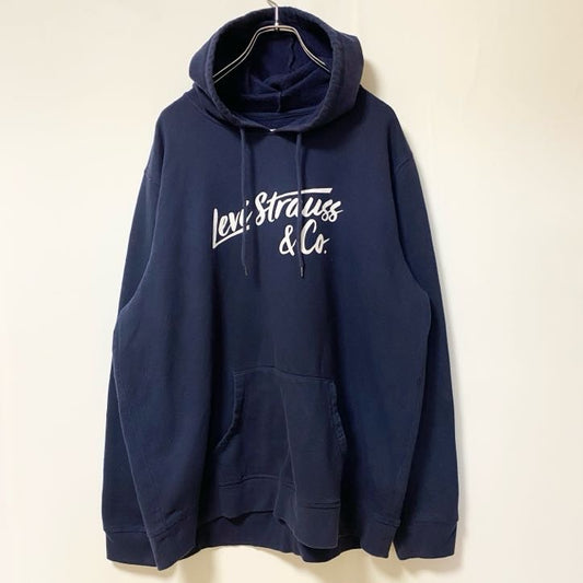 古着 used　LEVI’S リーバイス　長袖プリントデザインスウェット　フーディー　スウェット　ネイビー　XXＬサイズ