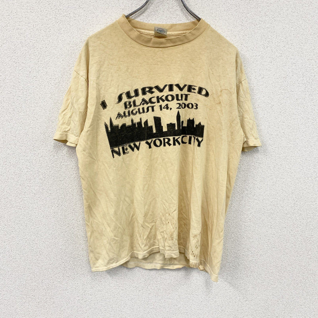 DELTA　デルタ　NEW YORK BLACKOUT　半袖プリントTシャツ　黄色　イエロー　Mサイズ カットソー メンズ コットン 古着