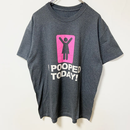 古着 used　I POOPED TODAY！　半袖プリントTシャツ　グレー　クルーネック　春夏服　Mサイズ