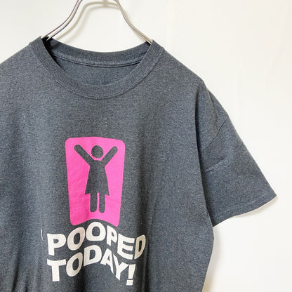 古着 used　I POOPED TODAY！　半袖プリントTシャツ　グレー　クルーネック　春夏服　Mサイズ