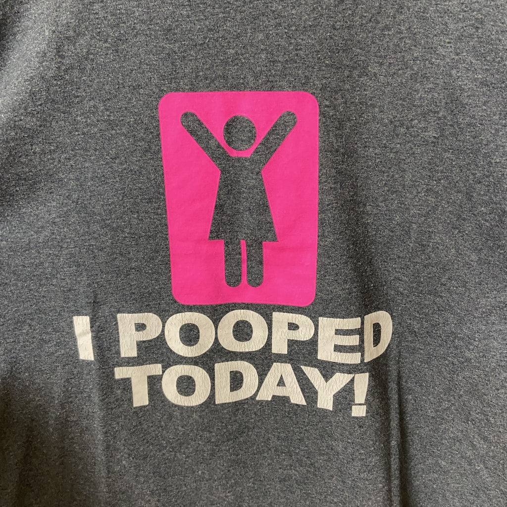 I POOPED TODAY！　半袖プリントTシャツ　グレー　灰色　クルーネック　個性的　おもしろ　ギャグT　Mサイズ　古着
