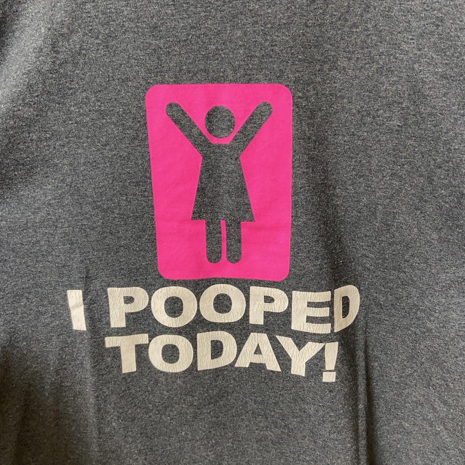 I POOPED TODAY！　半袖プリントTシャツ　グレー　灰色　クルーネック　個性的　おもしろ　ギャグT　Mサイズ　古着