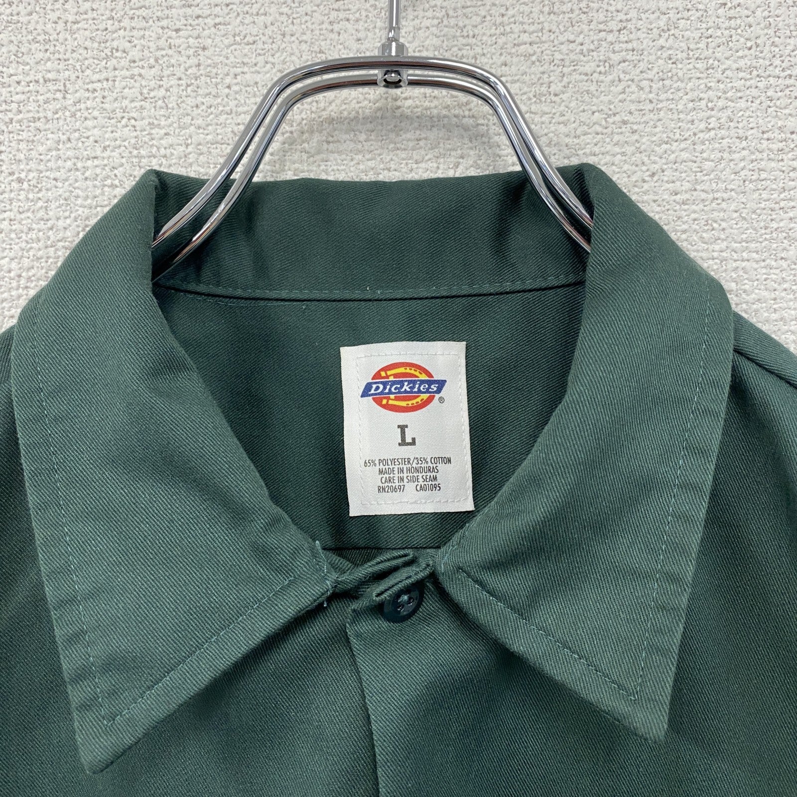 Dickies　ディッキーズ　半袖ワークシャツ　ツインポケット　ワンポイント　緑　グリーン　Lサイズ　古着