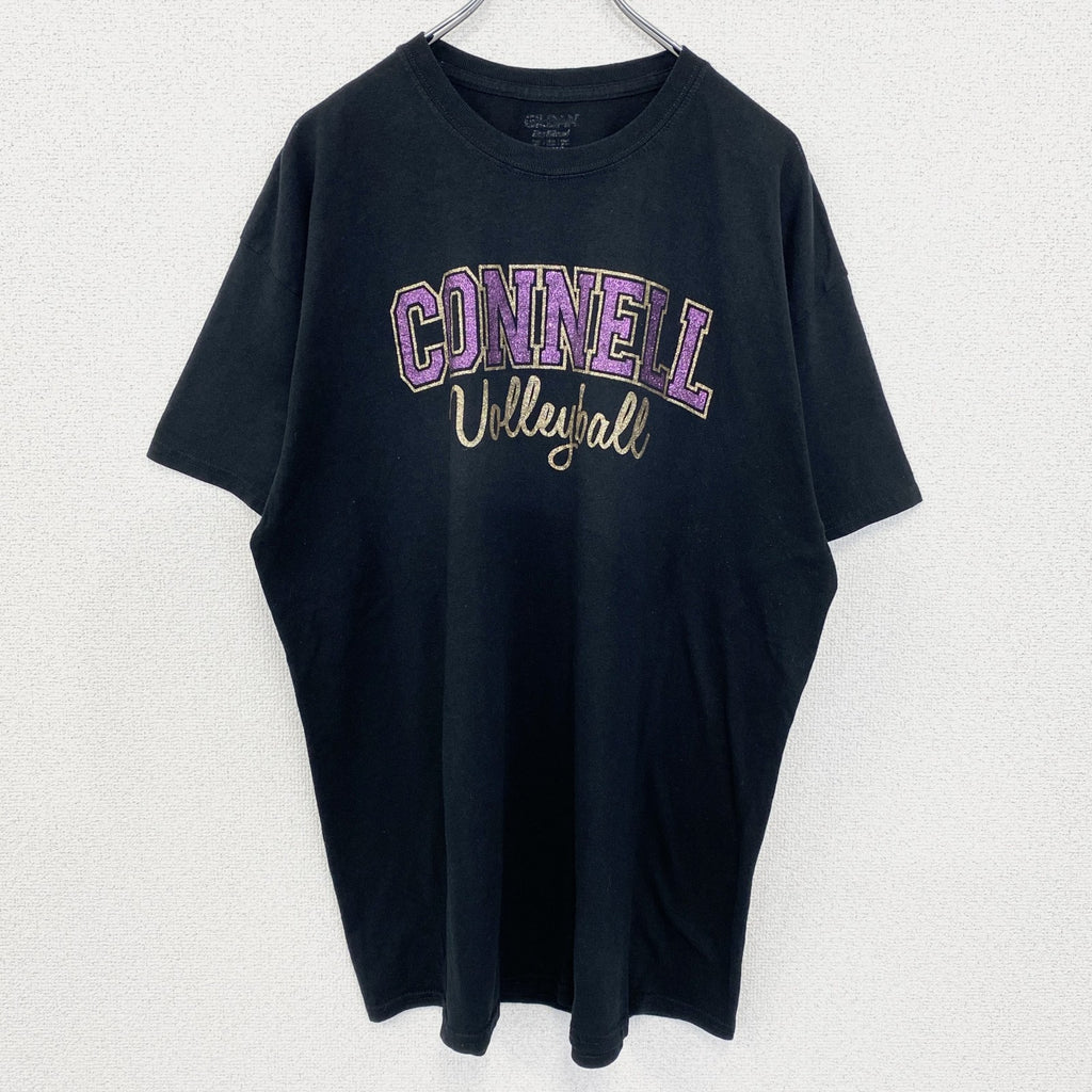 GILDAN ギルダン　半袖ラメTシャツ　バレーボール　黒　ブラック　クルーネック　ビックシルエット　古着