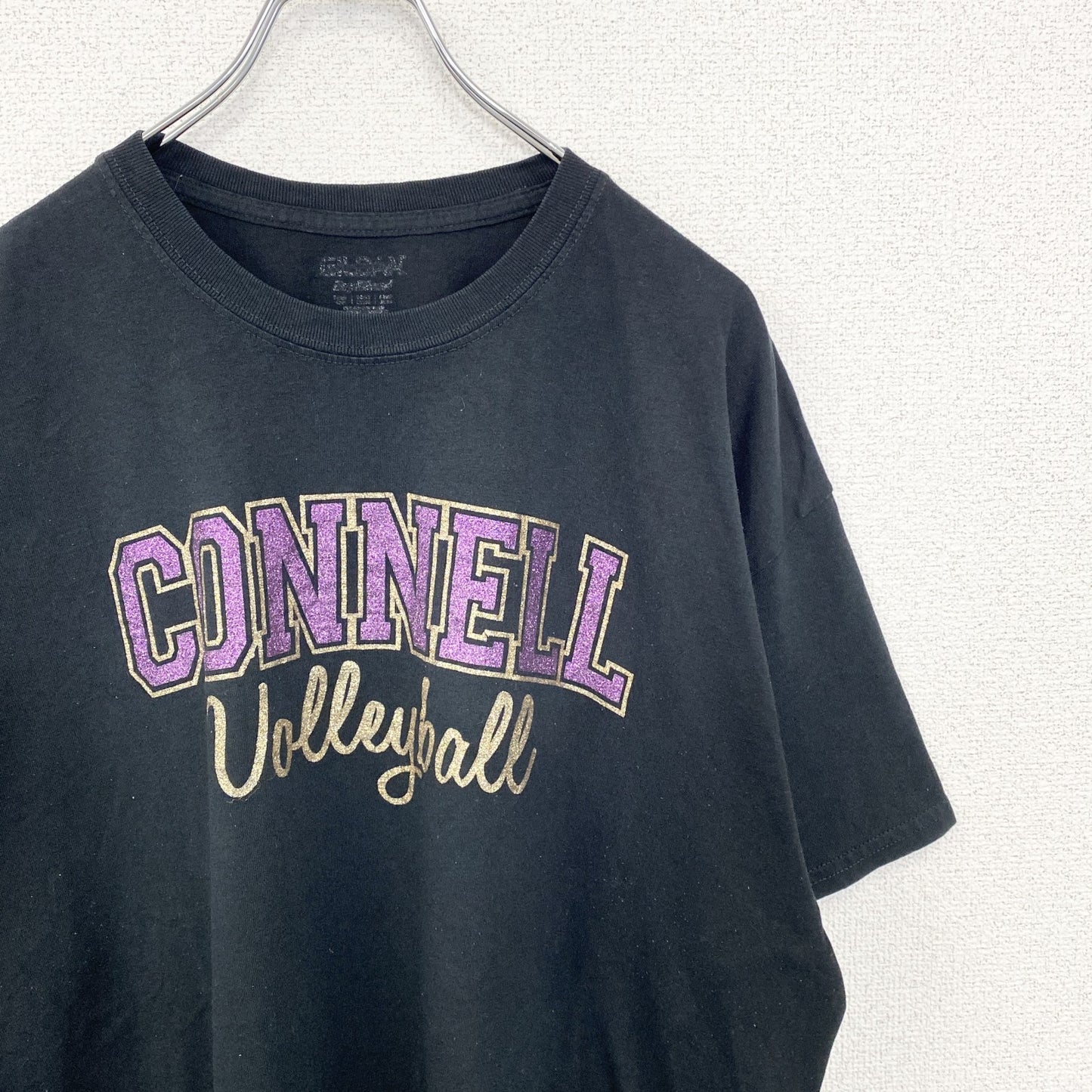 古着 used　GILDAN ギルダン　半袖ラメTシャツ　バレーボール　黒　ブラック　クルーネック　ビックシルエット