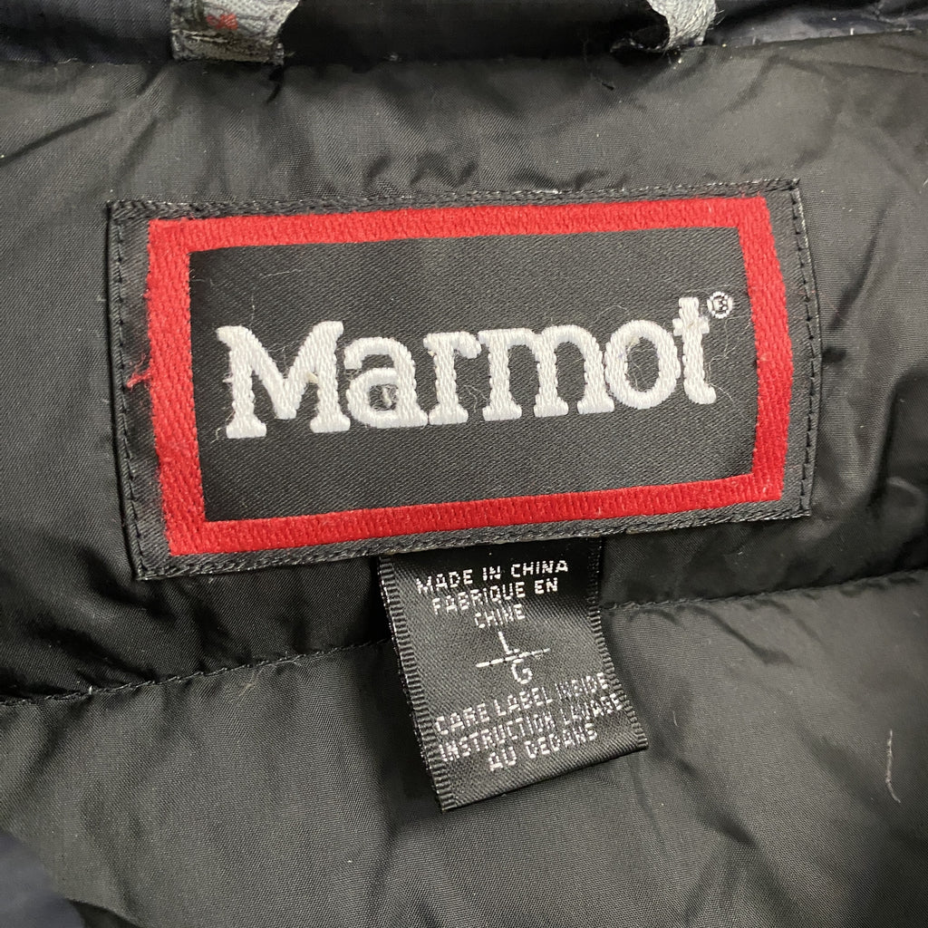 Marmot　マーモット　ダウンジャケット　リップストップ　刺繍ロゴ　黒　ブラック　Lサイズ ダウンアウター メンズ ナイロン 古着