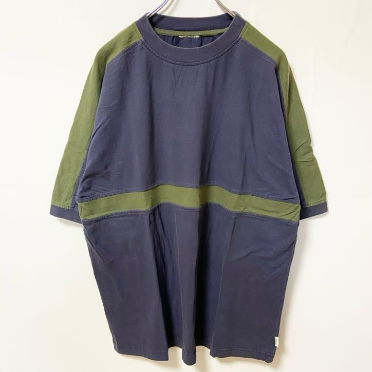 半袖Tシャツ　無地　シンプル　ビックシルエット　ツーカラー　紺　ネイビー　カーキ　XLサイズ　古着
