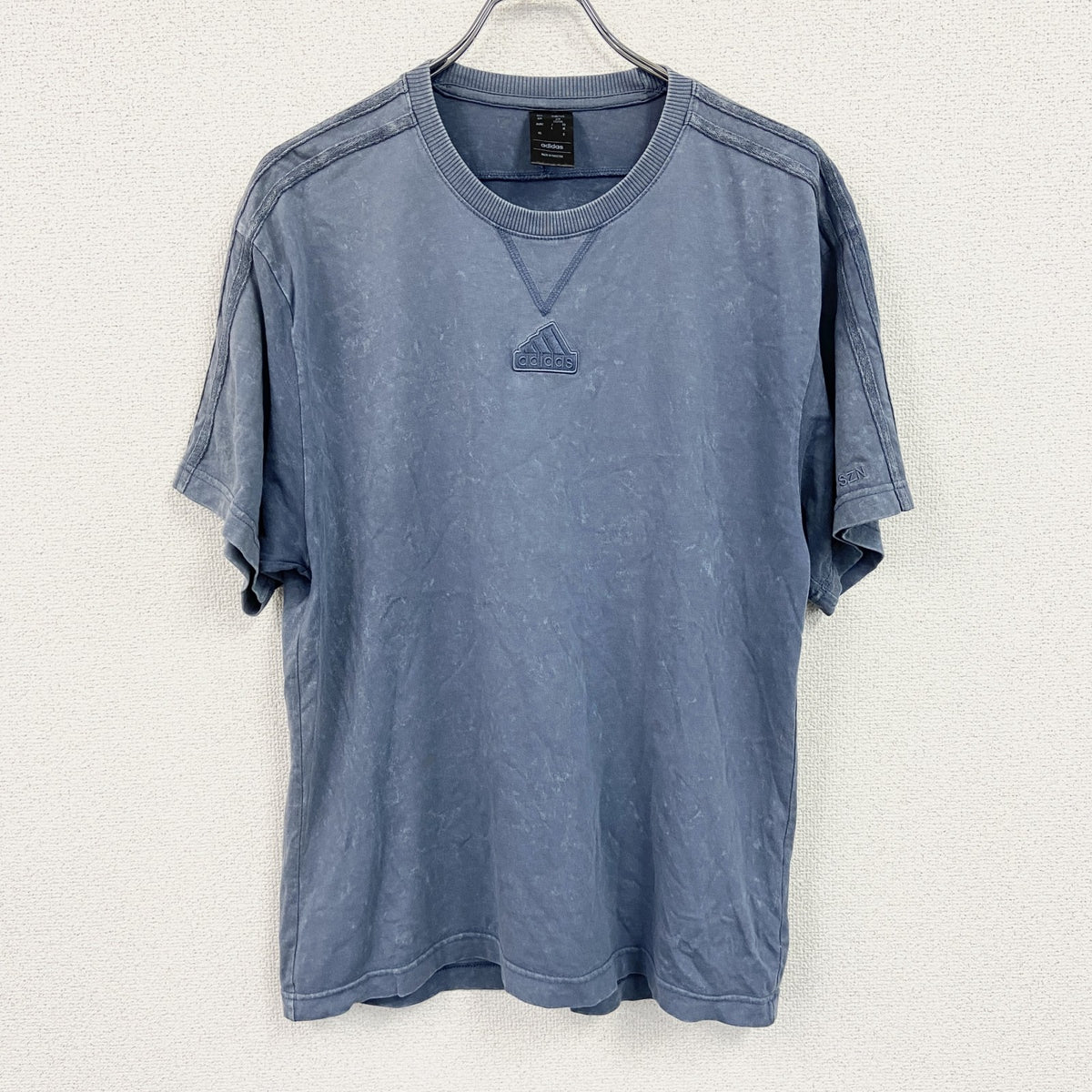 adidas　アディダス　半袖Tシャツ　前V　パフォーマンスロゴ　青　ブルー　Mサイズ カットソー メンズ コットン 古着