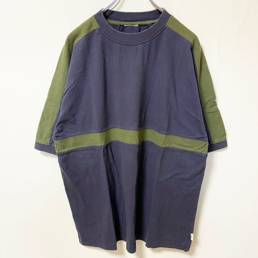 古着 used　半袖Tシャツ　レトロデザイン　クルーネック　シンプル　ネイビー　カーキ　ビックシルエット　XLサイズ
