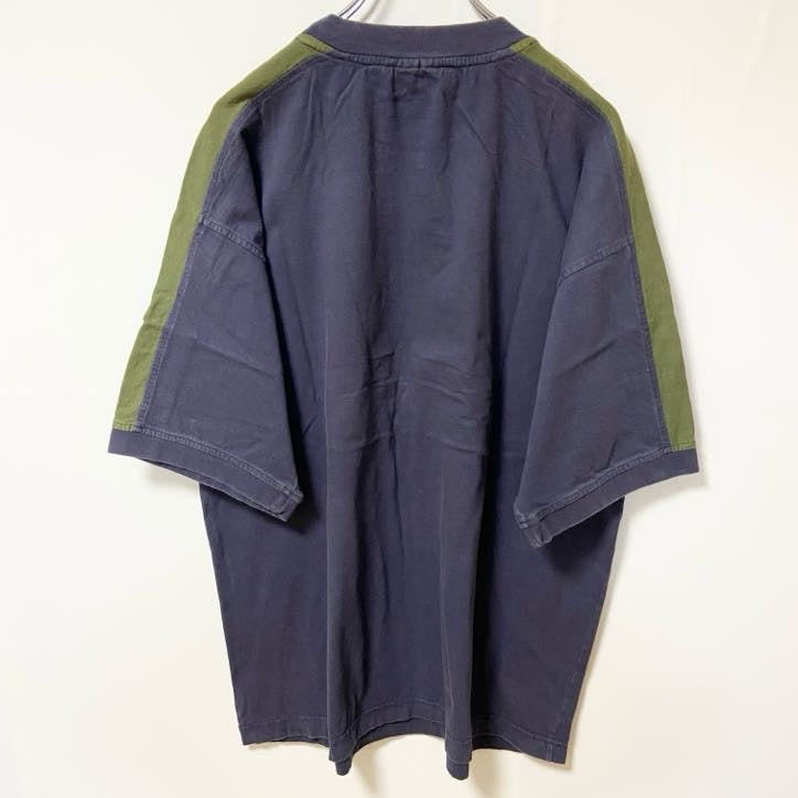 半袖Tシャツ　無地　シンプル　ビックシルエット　ツーカラー　紺　ネイビー　カーキ　XLサイズ　古着