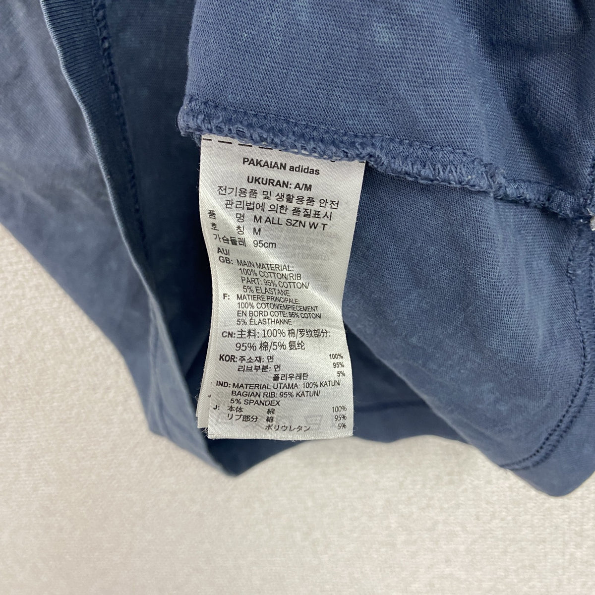 adidas　アディダス　半袖Tシャツ　前V　パフォーマンスロゴ　青　ブルー　Mサイズ カットソー メンズ コットン 古着