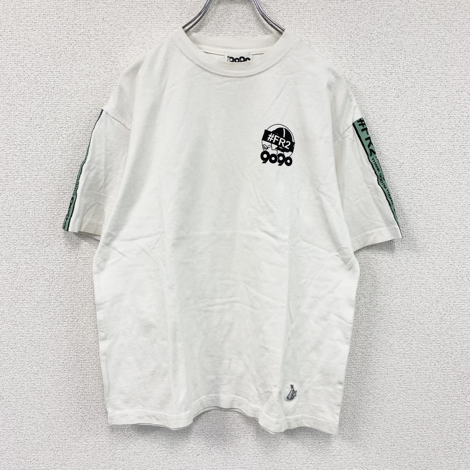 9090　ナインティナインティ　FR2　エフアールツー　半袖プリントTシャツ　白　　クルーネックホワイト　Mサイズ　古着