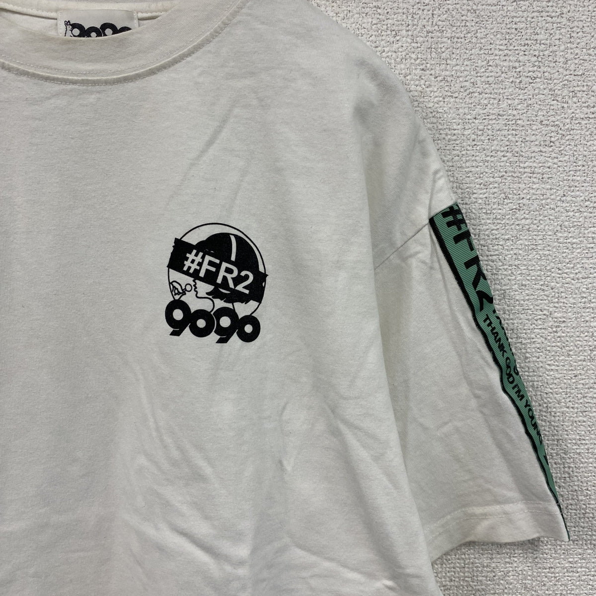 9090　ナインティナインティ　FR2　エフアールツー　半袖プリントTシャツ　白　　クルーネックホワイト　Mサイズ　古着