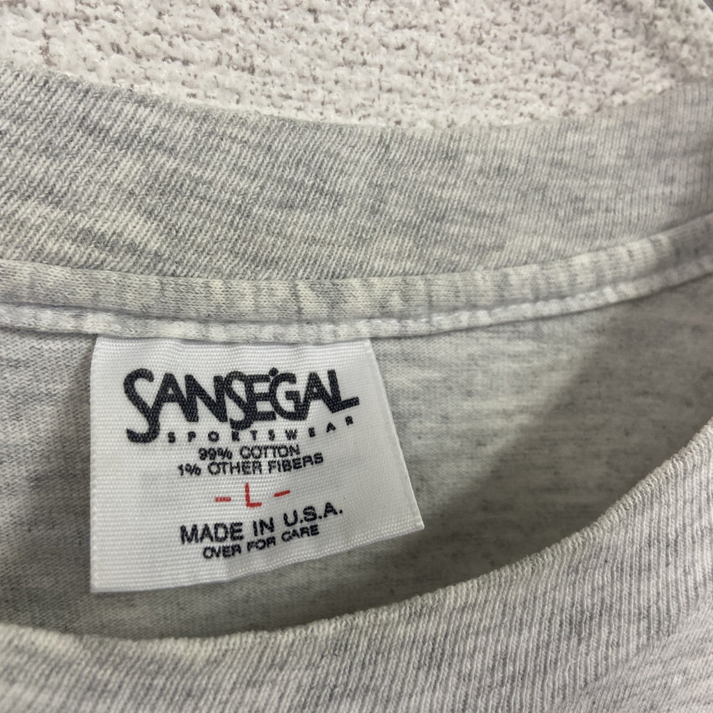 90s　SANSEGAL　半袖プリントTシャツ　ヴィンテージ　シングルステッチ　霜降りグレー　Lサイズ　古着