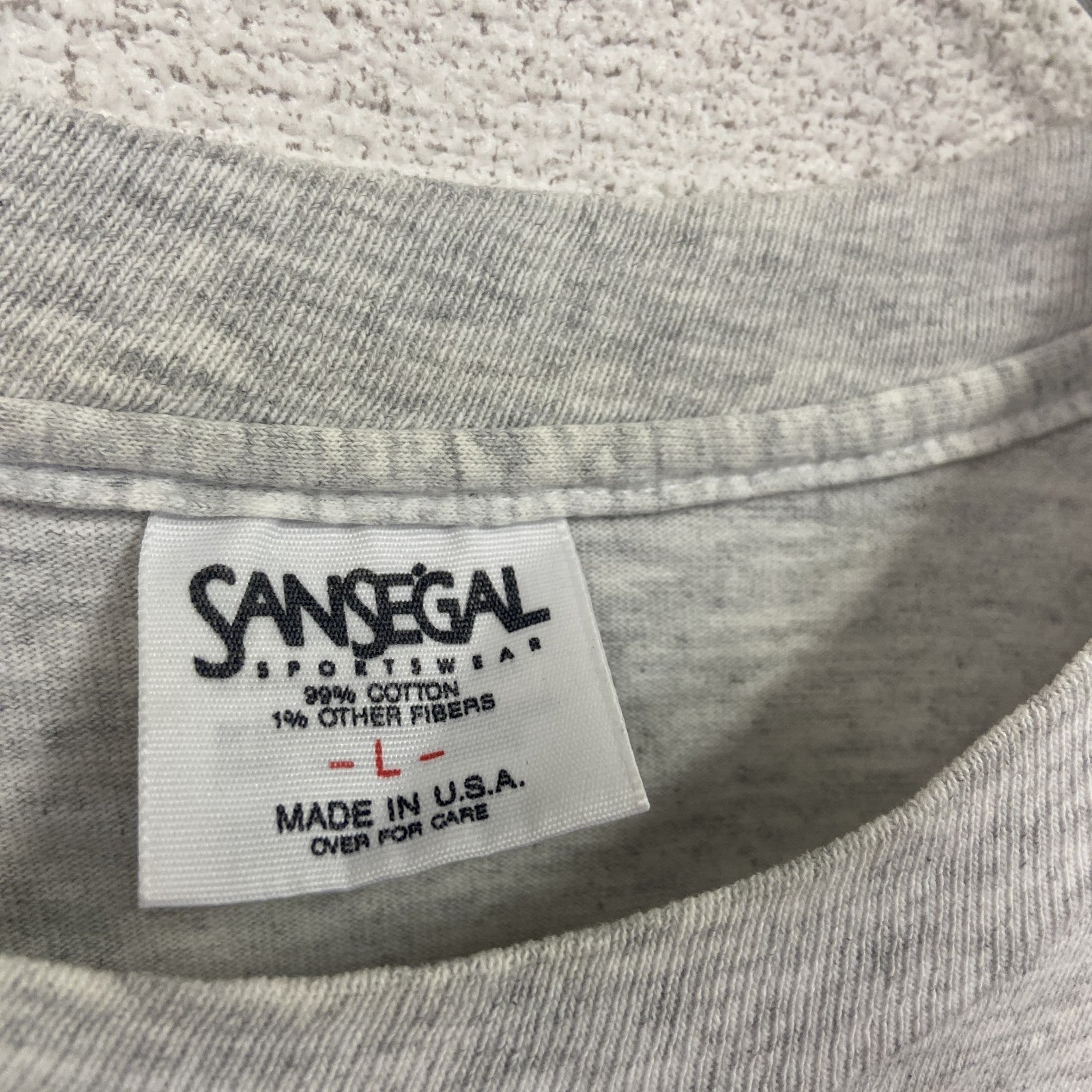 90s　SANSEGAL　半袖プリントTシャツ　ヴィンテージ　シングルステッチ　霜降りグレー　Lサイズ　古着
