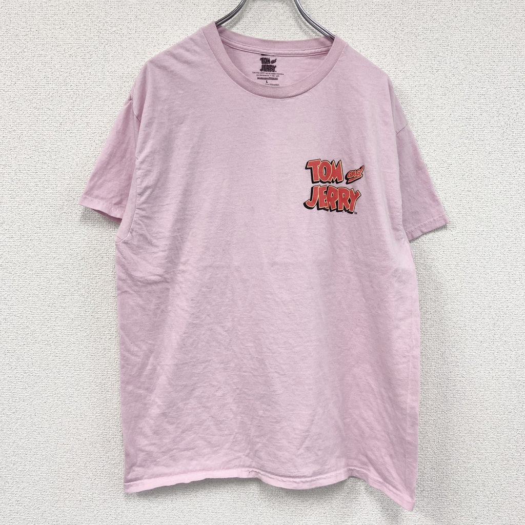 TOM and JERRY　トムとジェリー　半袖プリントTシャツ　アニメT　両面プリント　ピンク　Lサイズ　古着