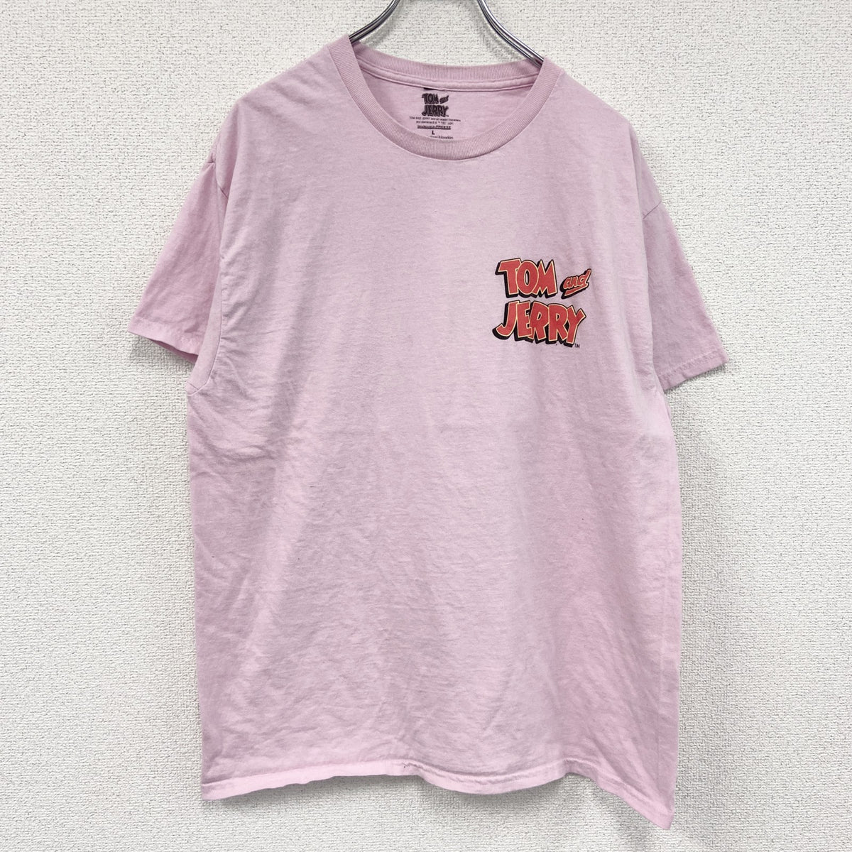 TOM and JERRY　トムとジェリー　半袖プリントTシャツ　アニメT　両面プリント　ピンク　Lサイズ　古着