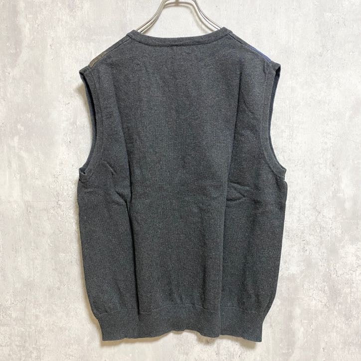 MELONA メローナ　アーガイルニットベスト　セーター　Vネック　グレー　灰色　メンズ　秋冬服　Mサイズ　古着