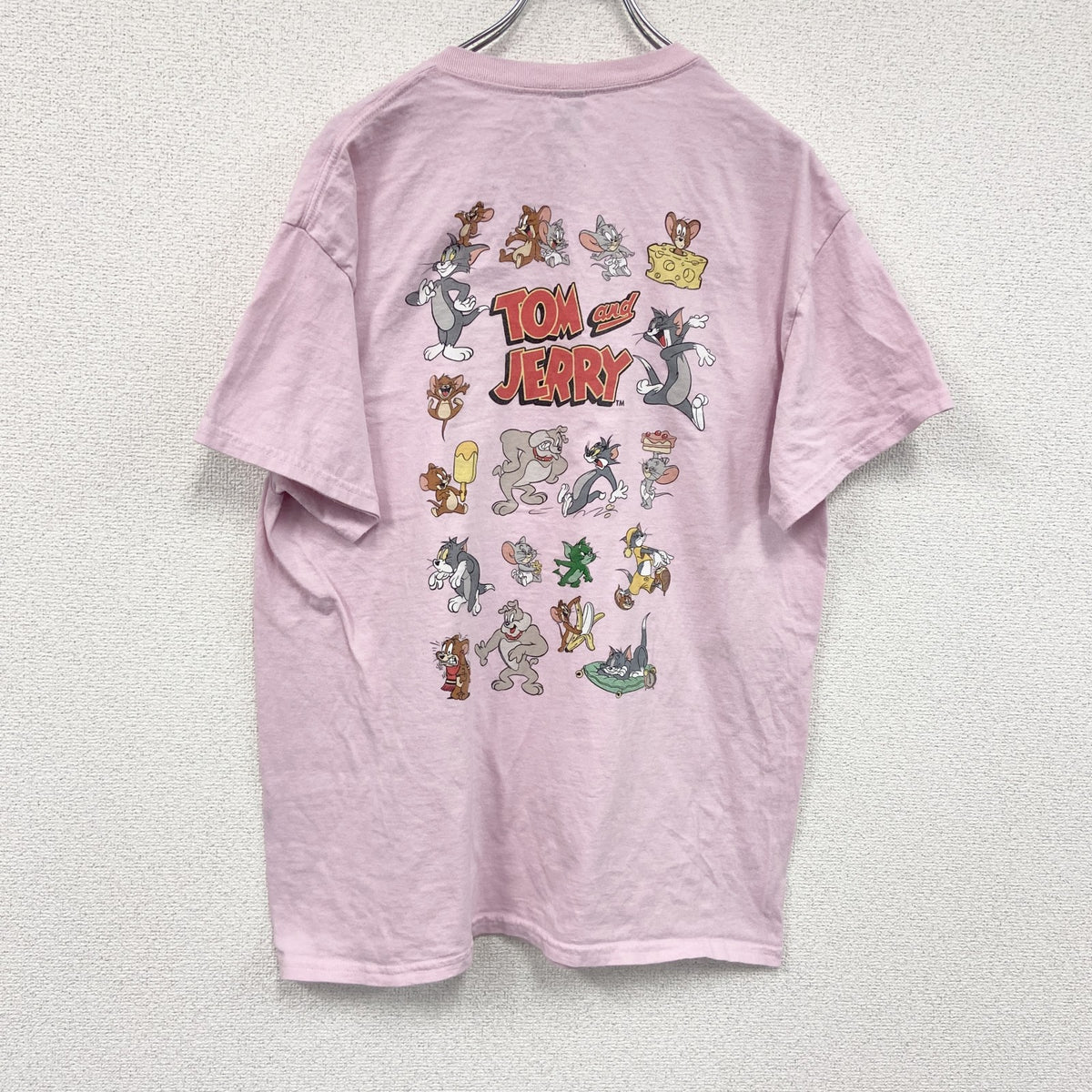 TOM and JERRY　トムとジェリー　半袖プリントTシャツ　アニメT　両面プリント　ピンク　Lサイズ　古着