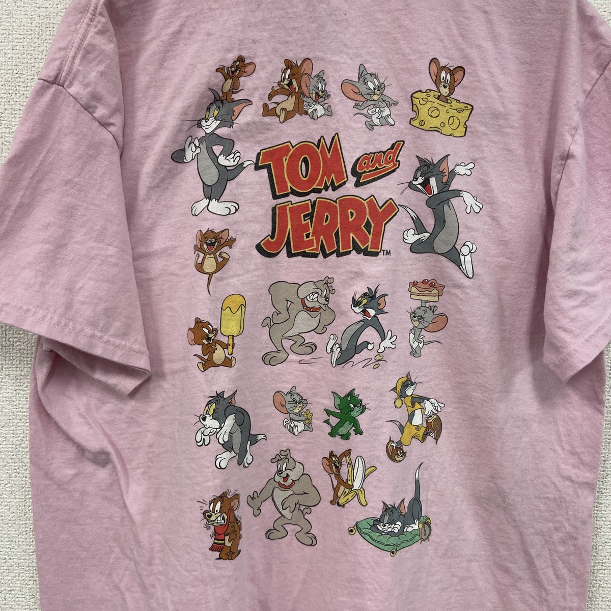 TOM and JERRY　トムとジェリー　半袖プリントTシャツ　アニメT　両面プリント　ピンク　Lサイズ　古着