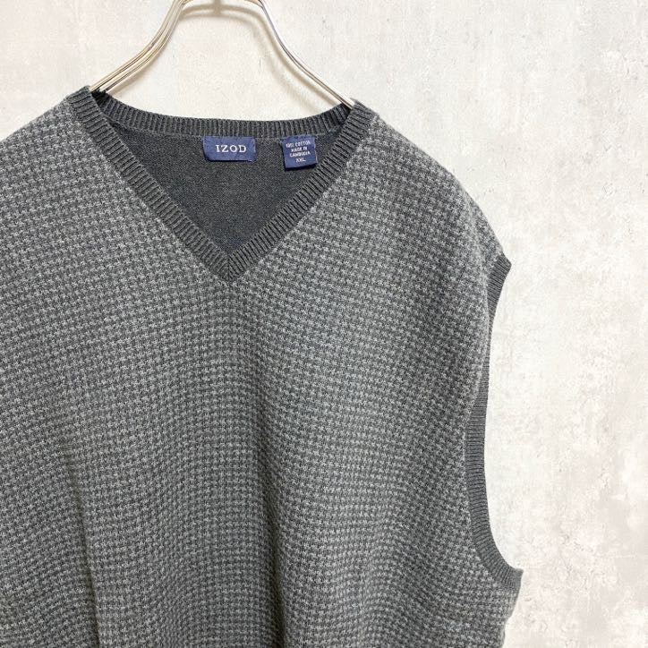 IZOD　アイゾッド　Vネックコットンニットベスト　千鳥格子　ビックシルエット　灰色　グレー　XXLサイズ　古着