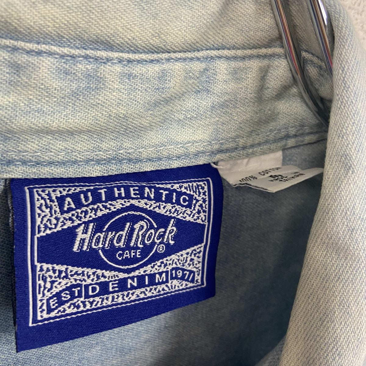 90s～　Hard Rock　ハードロック　長袖デニムシャツ　ヴィンテージ　刺繍デザイン　インディゴ　Mサイズ メンズ コットン 古着